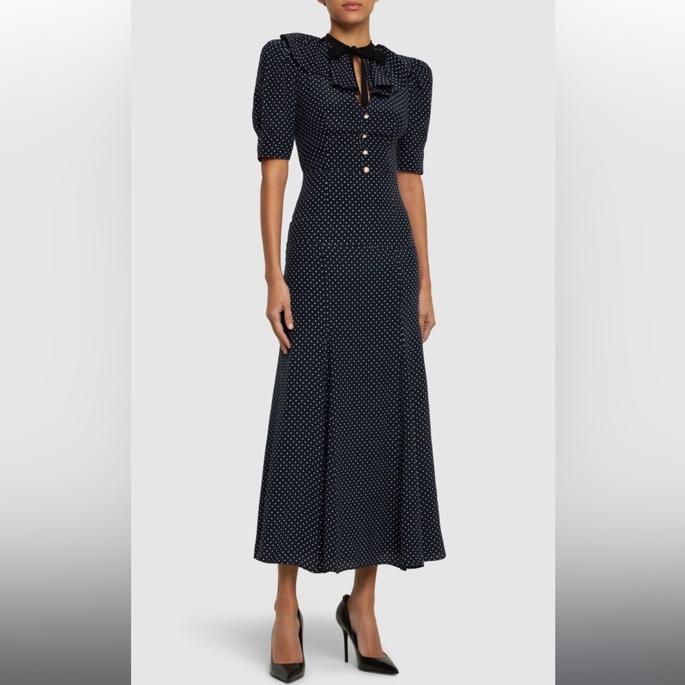 Alessandra Rich Bow Polka Dot Silk Dress